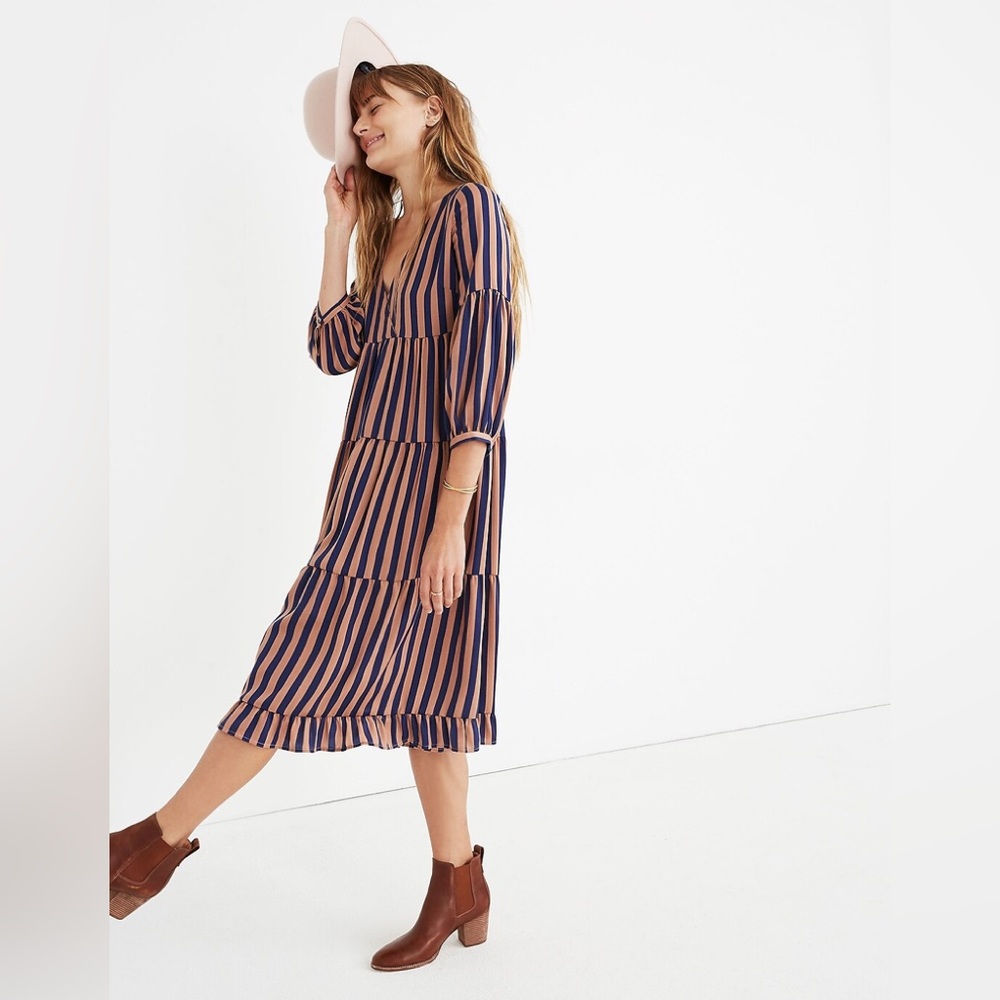 Madewell Striped Satin Midi Dress